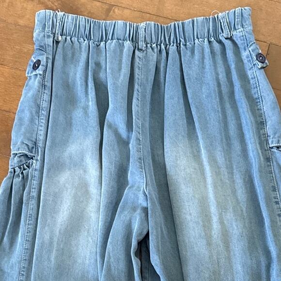 Oli & Hali Pants Large Wide Leg ankle ties Chambray Tencel waist 30" medium - Picture 14 of 15